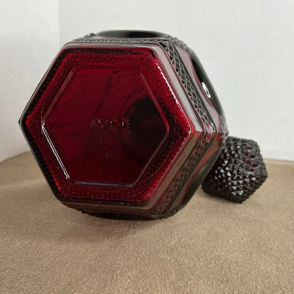 Avon 1876 Cape Cod Ruby Red Glass Vase and Decanter with Stopper Set 2pc Vintage